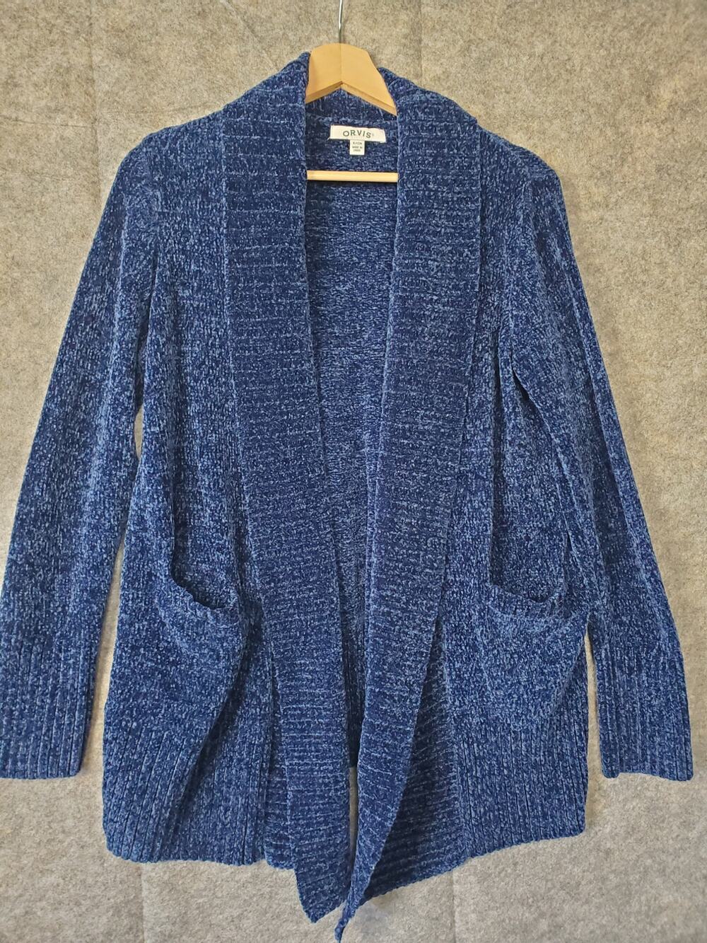 Women's Orvis Size Small Blue Open Front Chenille Cardigan